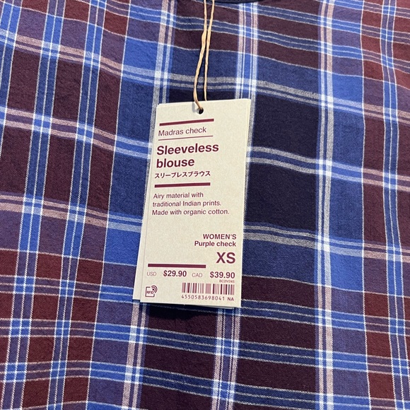 **SOLD** MUJI Madras Check Sleeveless Blouse Top size XS NWT - Picture 7 of 8